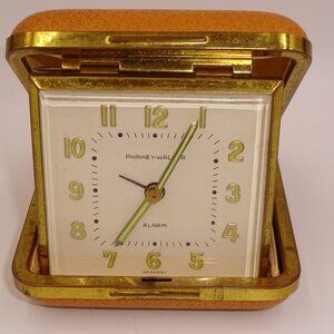 Vintage Phinney Walker Brass Wind Up Desk Travel Alarm Clock Germany Works
